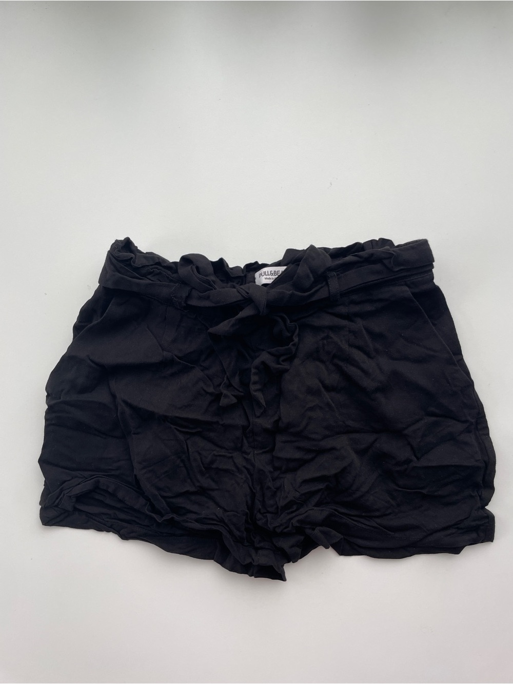 Pull&Bear Black High-Waist Paperbag Tie Shorts